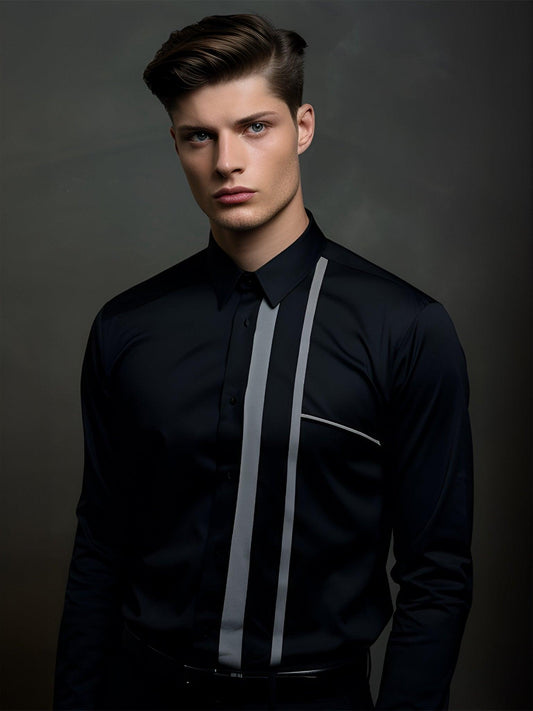 Colourblocked Semi Formal Black Shirt - HE SPOKE - For Men