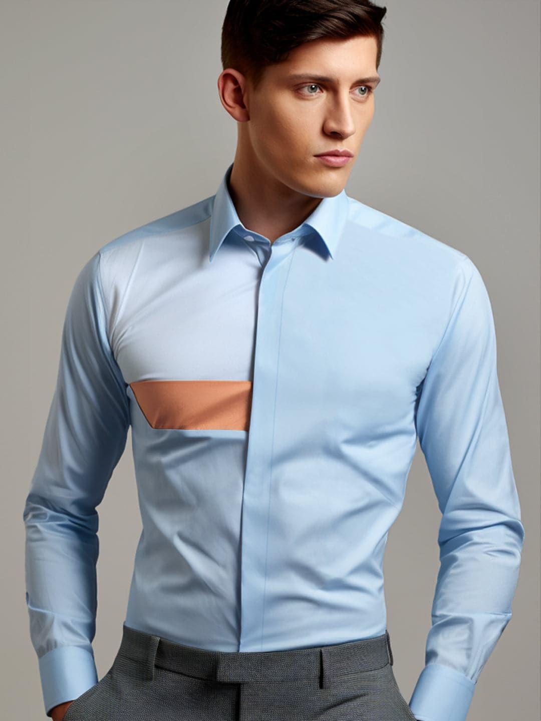 Colourblocked Semi Formal Blue Shirt - HE SPOKE - For Men