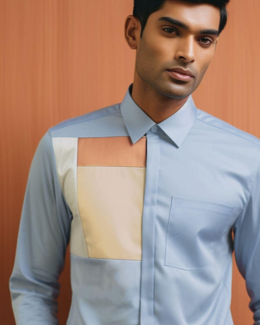 Colourblocked Semi Formal Blue Shirt - HE SPOKE - For Men