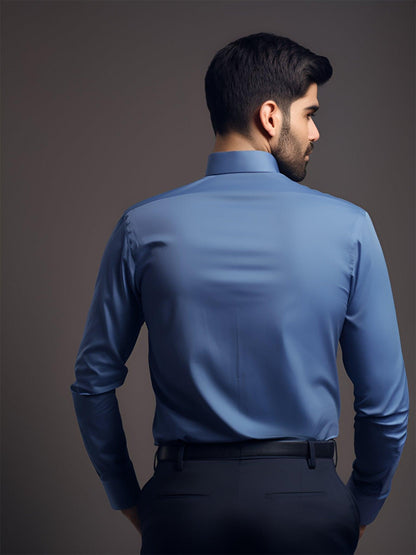 Colourblocked Semi Formal Blue Shirt - HE SPOKE - For Men