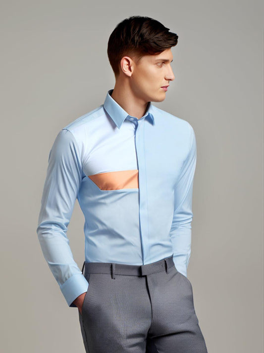 Colourblocked Semi Formal Blue Shirt - HE SPOKE - For Men