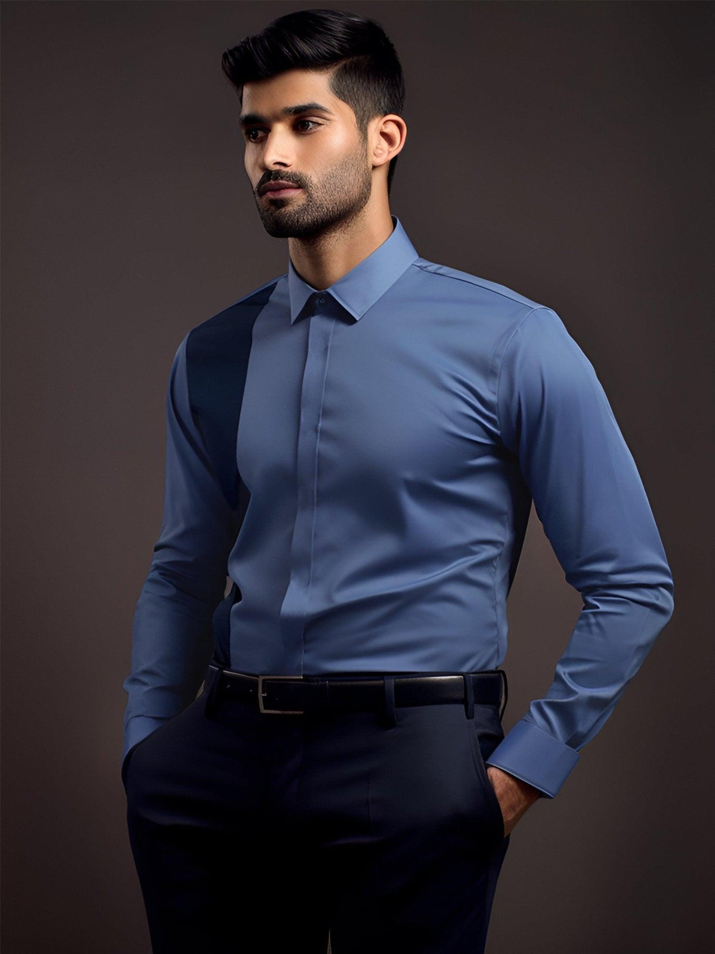 Colourblocked Semi Formal Blue Shirt - HE SPOKE - For Men