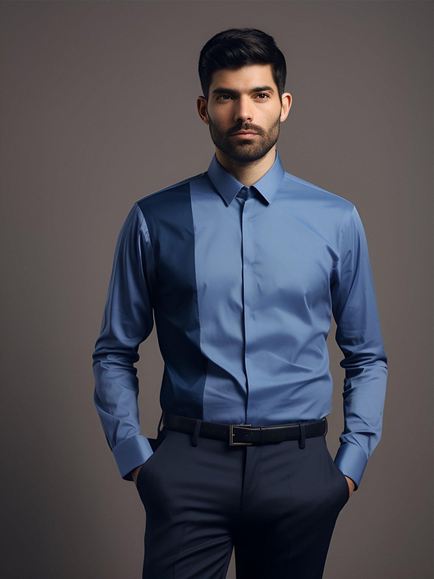 Colourblocked Semi Formal Blue Shirt - HE SPOKE - For Men