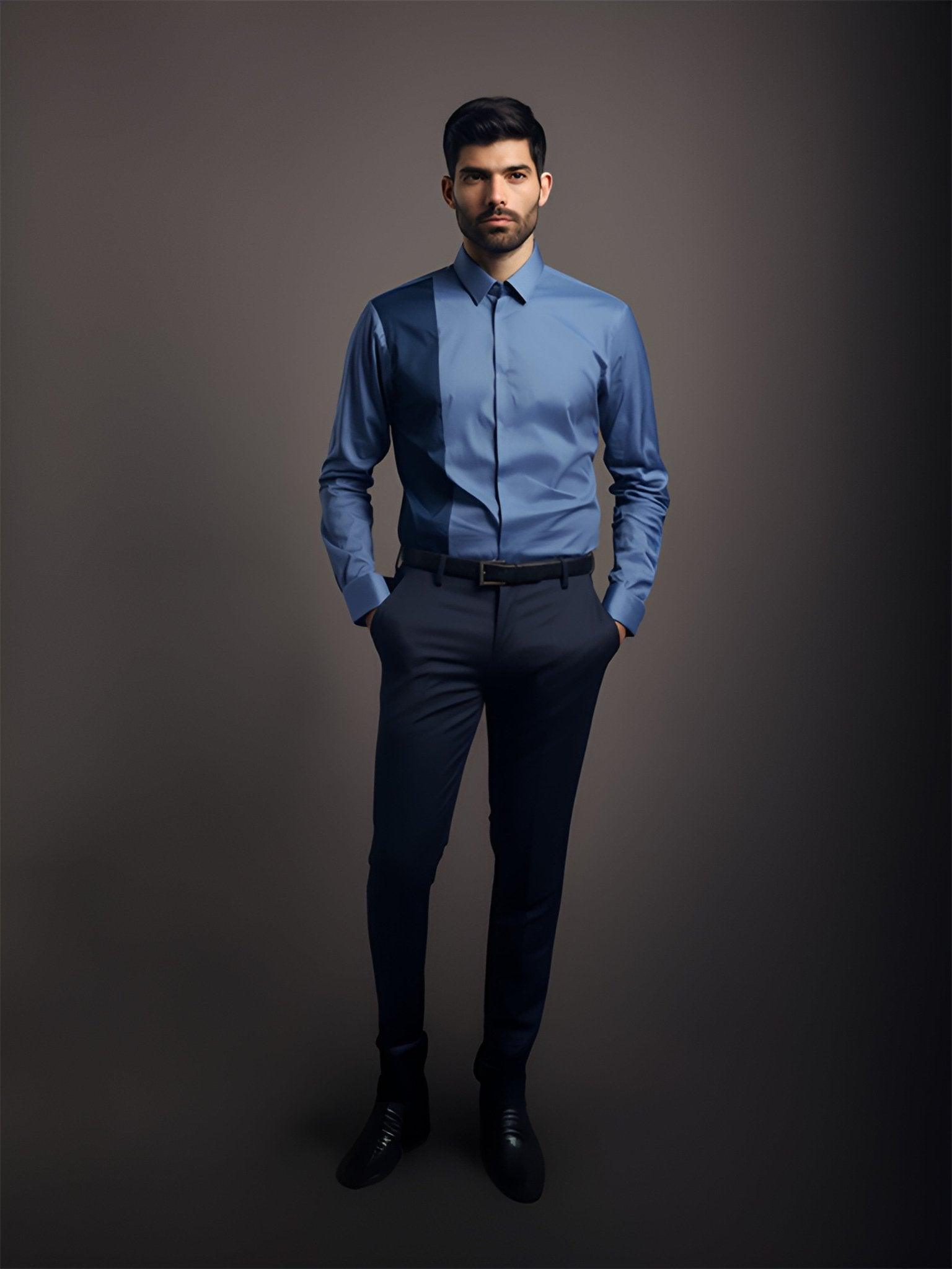 Colourblocked Semi Formal Blue Shirt - HE SPOKE - For Men