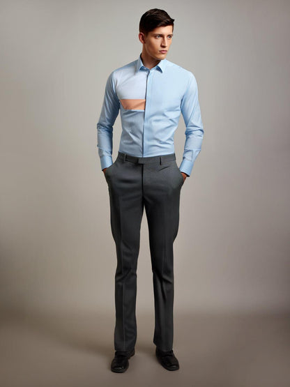 Colourblocked Semi Formal Blue Shirt - HE SPOKE - For Men