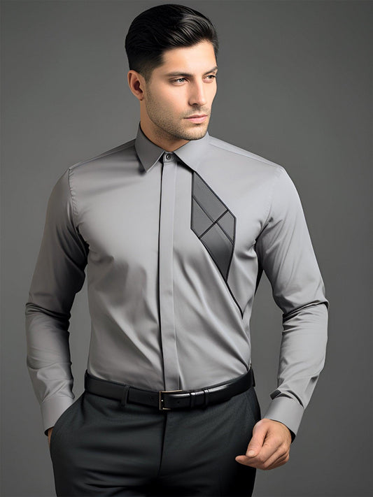 Colourblocked Semi Formal Grey Shirt - HE SPOKE - For Men