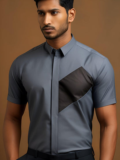 Colourblocked Semi Formal Grey Shirt - HE SPOKE - For Men