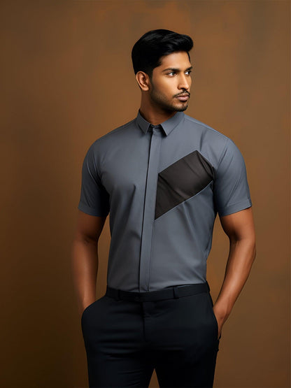 Colourblocked Semi Formal Grey Shirt - HE SPOKE - For Men