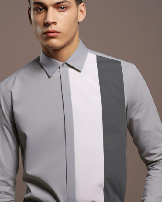 Colourblocked Semi Formal Grey Shirt - HE SPOKE - For Men