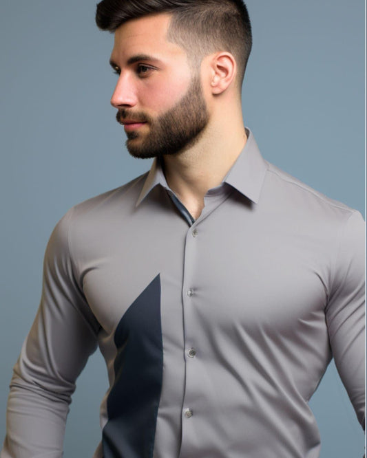 Colourblocked Semi Formal Grey Shirt - HE SPOKE - For Men