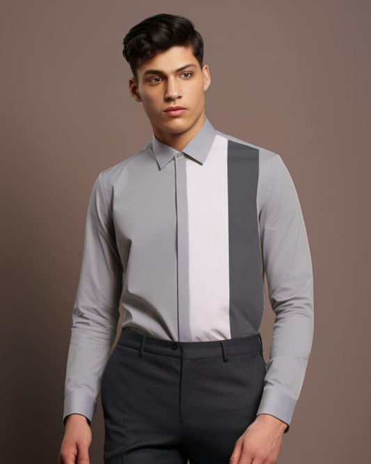 Colourblocked Semi Formal Grey Shirt - HE SPOKE - For Men