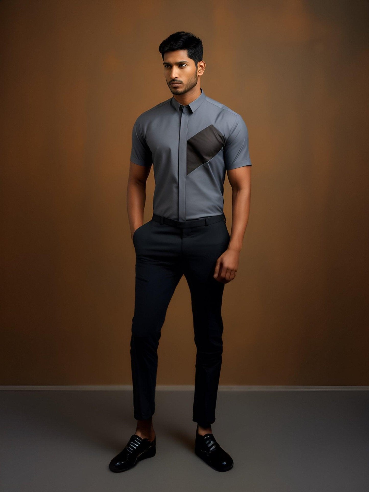 Colourblocked Semi Formal Grey Shirt - HE SPOKE - For Men