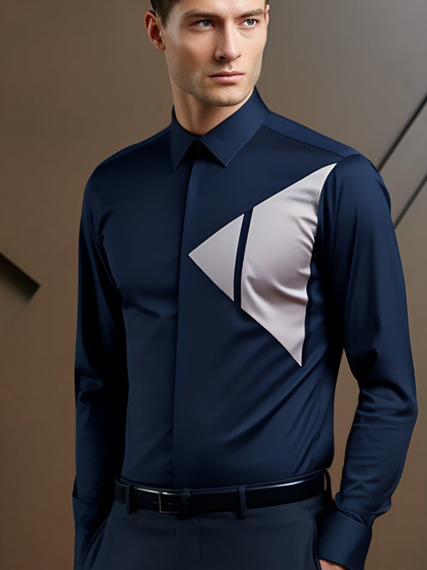 Colourblocked Semi Formal Navy Shirt - HE SPOKE - For Men