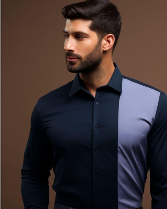 Colourblocked Semi Formal Navy Shirt - HE SPOKE - For Men