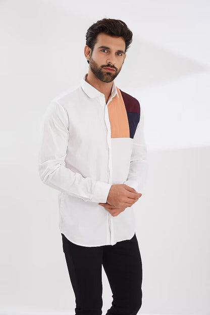 Colourblocked Semi Formal White Shirt - HE SPOKE - For Men