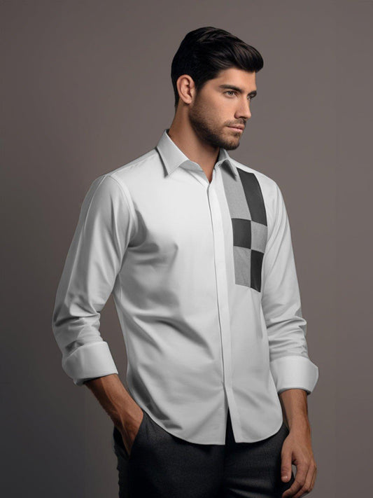 Colourblocked Semi Formal White Shirt - HE SPOKE - For Men