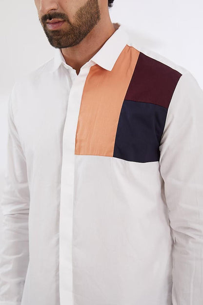 Colourblocked Semi Formal White Shirt - HE SPOKE - For Men