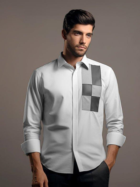 Colourblocked Semi Formal White Shirt - HE SPOKE - For Men