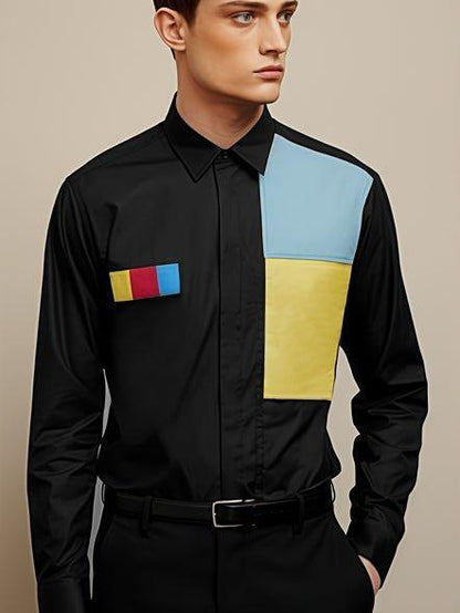 Colourblocked Smart Casual Black Shirt - HE SPOKE - For Men