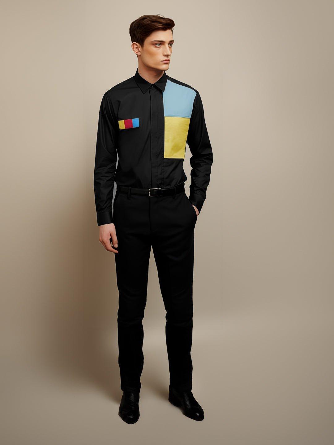 Colourblocked Smart Casual Black Shirt - HE SPOKE - For Men