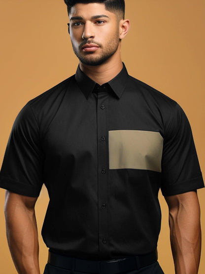 Colourblocked Smart Casual Black Shirt - HE SPOKE - For Men