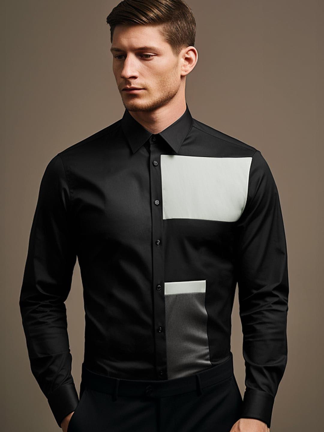 Colourblocked Smart Casual Black Shirt - HE SPOKE - For Men