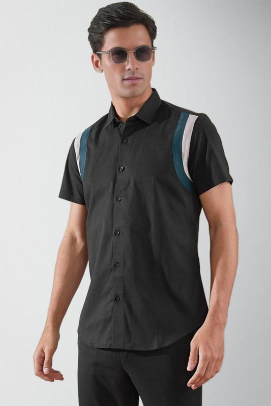 Colourblocked Smart Casual Black Shirt - HE SPOKE - For Men