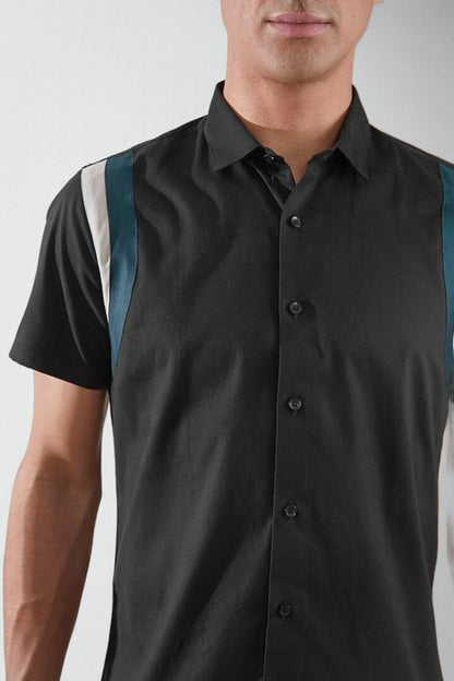 Colourblocked Smart Casual Black Shirt - HE SPOKE - For Men