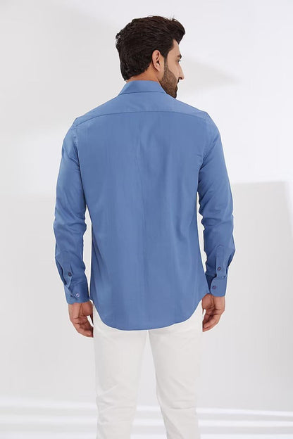 Colourblocked Smart Casual Blue Shirt - HE SPOKE - For Men