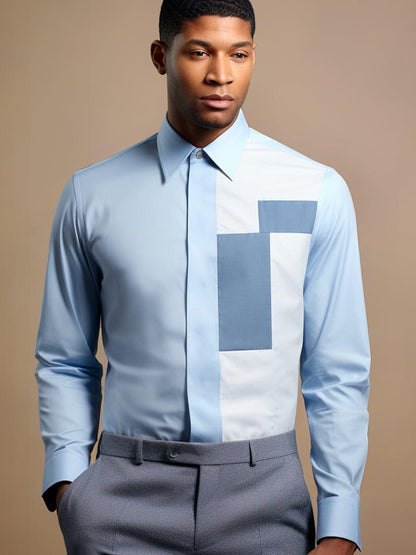 Colourblocked Smart Casual Blue Shirt - HE SPOKE - For Men