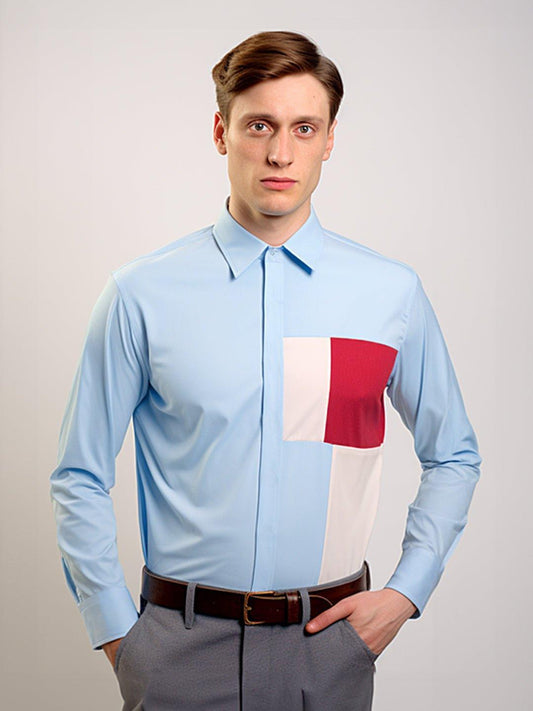 Colourblocked Smart Casual Blue Shirt - HE SPOKE - For Men