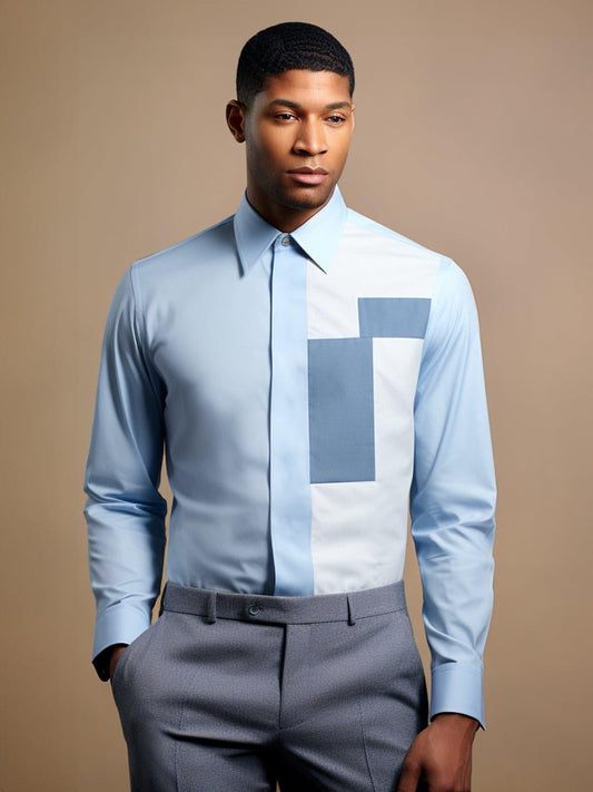 Colourblocked Smart Casual Blue Shirt - HE SPOKE - For Men