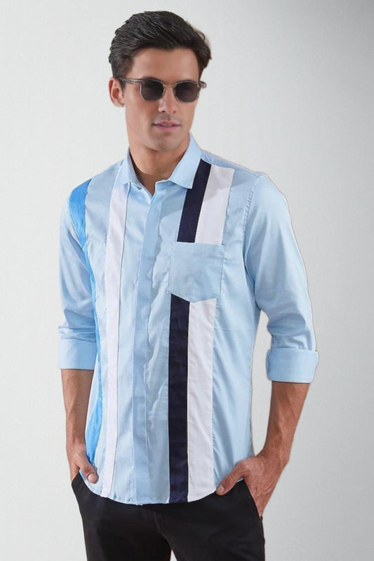 Colourblocked Smart Casual Blue Shirt - HE SPOKE - For Men