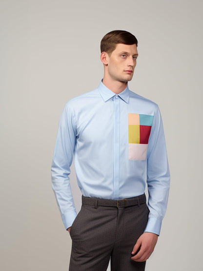 Colourblocked Smart Casual Blue Shirt - HE SPOKE - For Men