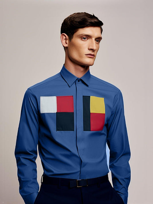 Colourblocked Smart Casual Blue Shirt - HE SPOKE - For Men