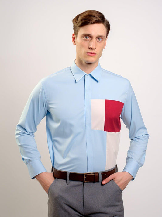 Colourblocked Smart Casual Blue Shirt - HE SPOKE - For Men