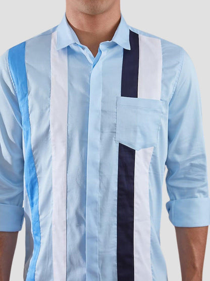 Colourblocked Smart Casual Blue Shirt - HE SPOKE - For Men