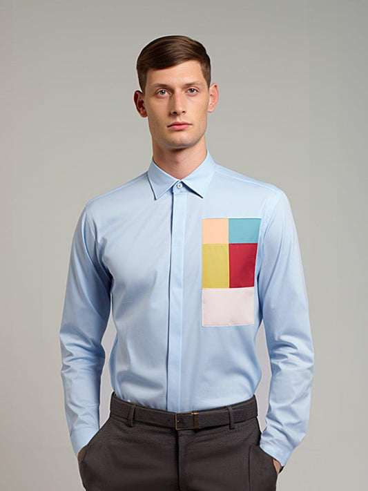 Colourblocked Smart Casual Blue Shirt - HE SPOKE - For Men