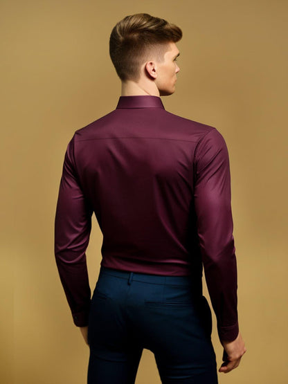 Colourblocked Smart Casual Burgundy Shirt - HE SPOKE - For Men