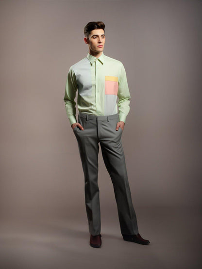 Colourblocked Smart Casual Green Shirt - HE SPOKE - For Men