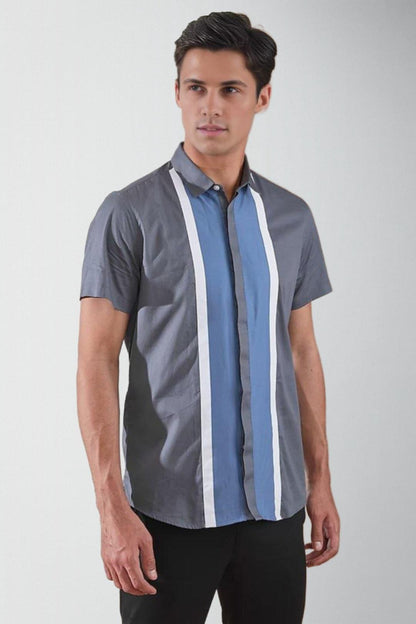 Colourblocked Smart Casual Grey Shirt - HE SPOKE - For Men