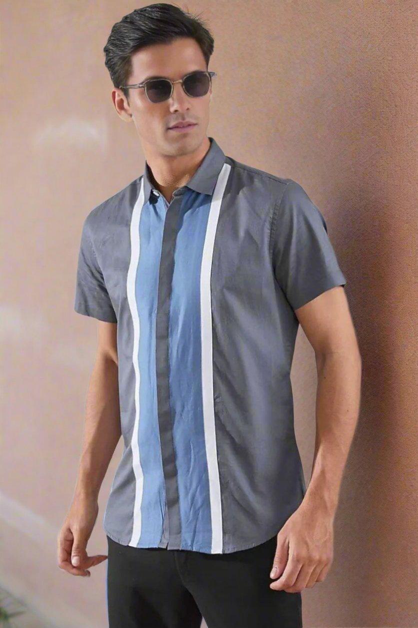 Colourblocked Smart Casual Grey Shirt - HE SPOKE - For Men