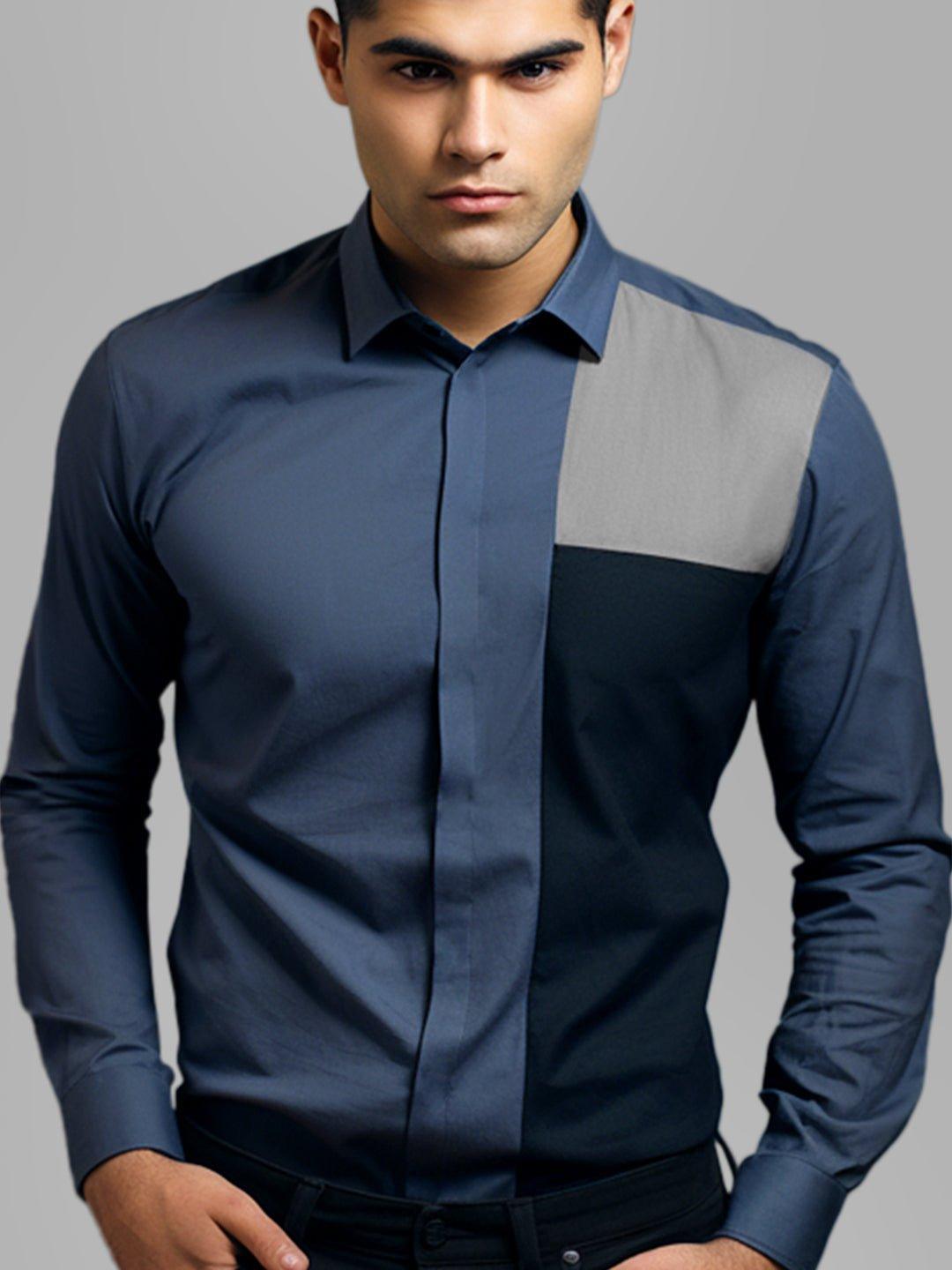 Colourblocked Smart Casual Grey Shirt - HE SPOKE - For Men