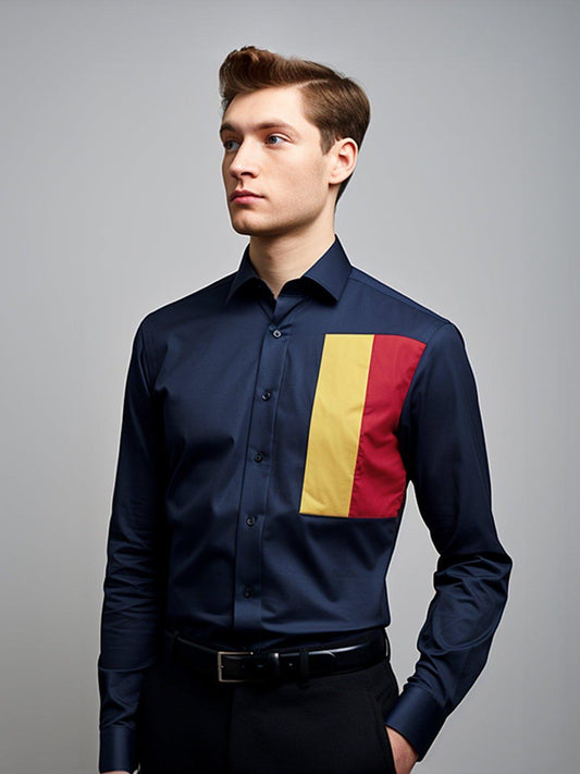 Colourblocked Smart Casual Navy Shirt - HE SPOKE - For Men