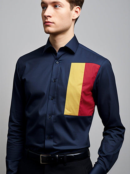 Colourblocked Smart Casual Navy Shirt - HE SPOKE - For Men