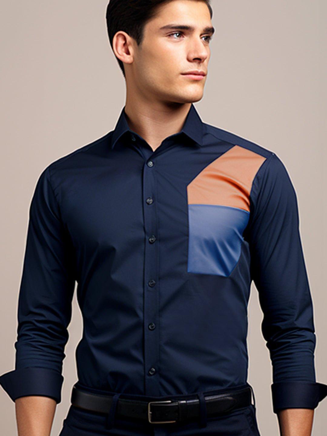 Colourblocked Smart Casual Navy Shirt - HE SPOKE - For Men