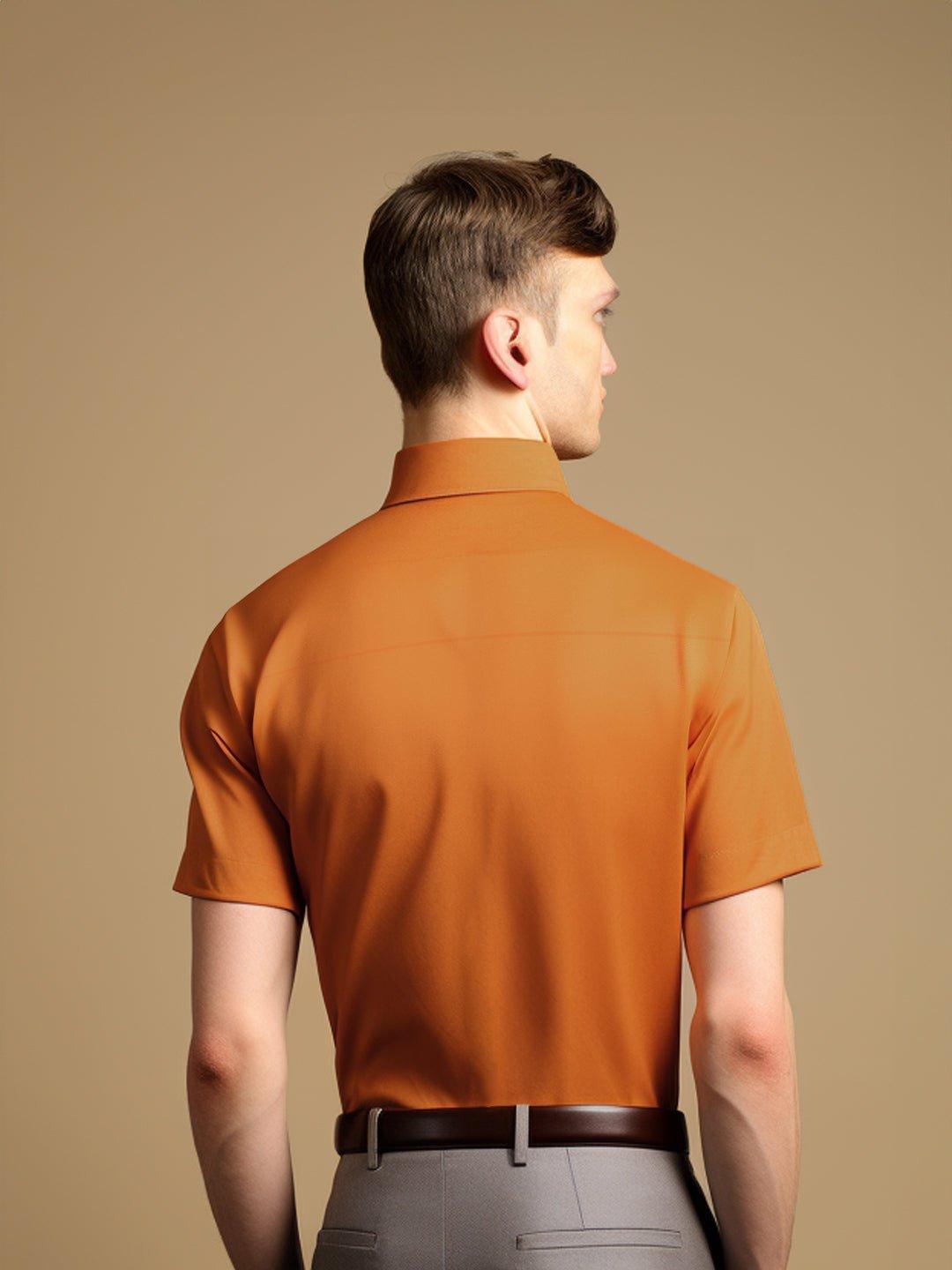 Colourblocked Smart Casual Orange Shirt - HE SPOKE - For Men