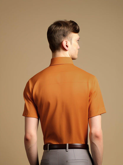 Colourblocked Smart Casual Orange Shirt - HE SPOKE - For Men