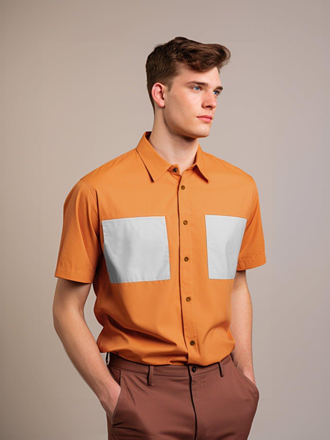 Colourblocked Smart Casual Orange Shirt - HE SPOKE - For Men