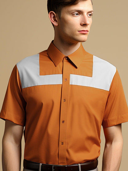 Colourblocked Smart Casual Orange Shirt - HE SPOKE - For Men